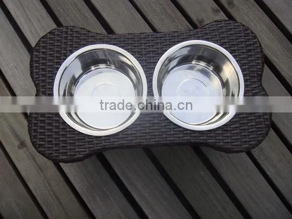 Ritzy Double Pet Food Bowl With Rattan Frame photo-3