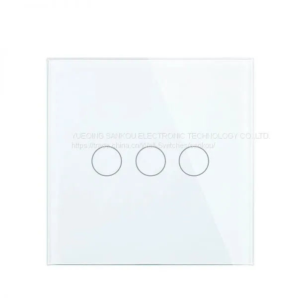 UK Standard Three Gang One Way Crystal Glass Panel Smart Home Wall Switch Touch Light Switch photo-4