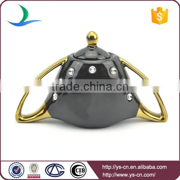 Graceful Diamond Electroplate Black Gold Plating Ceramic Tea Set photo-6