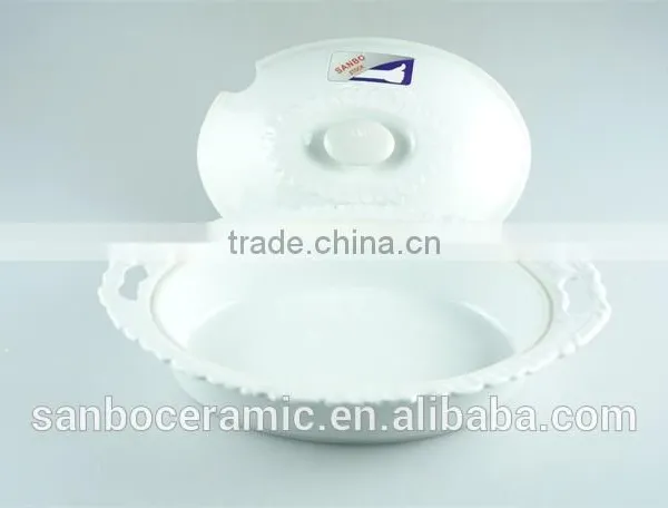 Ceramic Casserole Dish/ Large Casserole Dish Oval With Lid Lace Edged Design photo-3