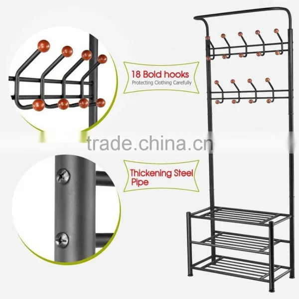 Metal 18 Hanger Hooks Clothes Coat Stand Shoes Hats Bags Stand Rack (black) photo-2