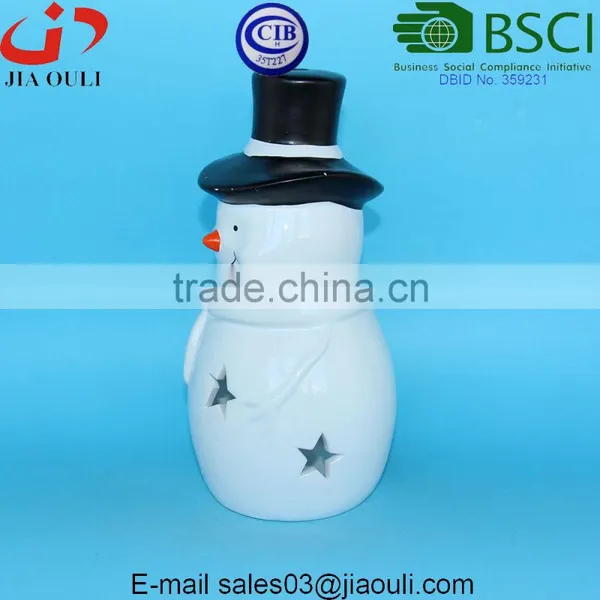 Painted Ceramic Snowman Candle Lantern, Decorative Hurricane Lantern photo-2