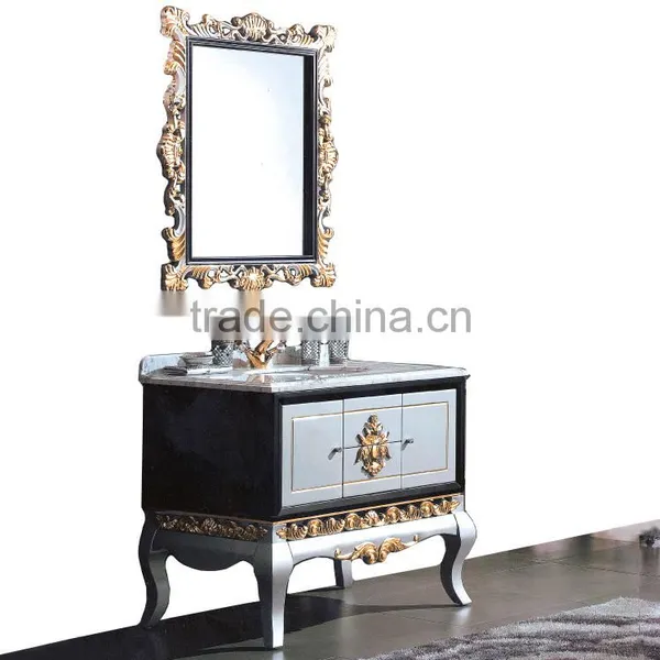 Vintage Ornate Baroque Reproduction Italian Style Solid Wood Bathroom Cabinet With Brown Marble Countertop BF12-06144b photo-2