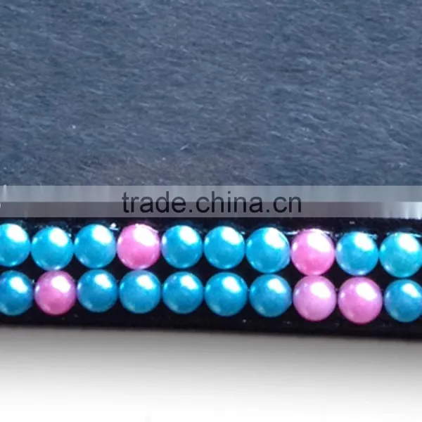 Pink/Blue Pearl Style ID Holder, High Quality Promotion Gift PU Leather Badge Holder With Crystal Gem Decoration photo-3