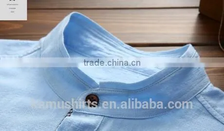Latest Summer Shirt Cotton Linen Chinese Mandarin Collar Mens Shirts photo-6