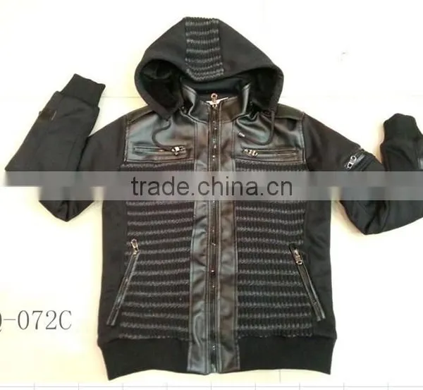 Hot Stock Man Hoody Quilted Jacket Faux Leather Jacket Men photo-6