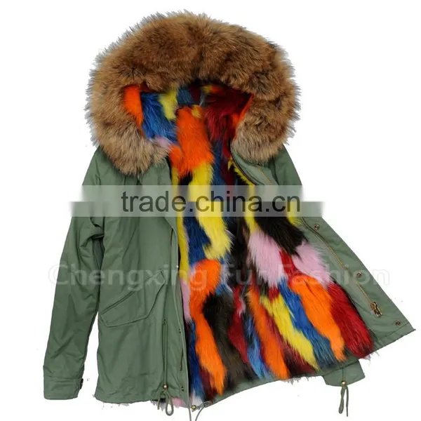 CX-G-P-05K Luxury Fox Fur Lining /Raccoon Fur Collar Women Winter Fur Parka photo-6