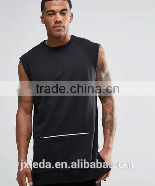OEM Wholesale Men Stylish Zip Pocket Sleeveless Sweatshirt photo-3