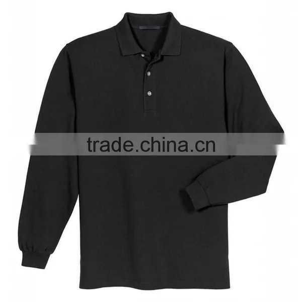 Wholesale Custom 100% Cotton Pique Mens Long Sleeve Polo Shirt photo-2