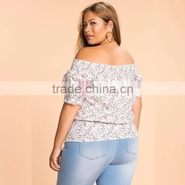 Allover 7xl Plus Size Fat Women's Clothing off Shoulder Floral Blouse photo-3