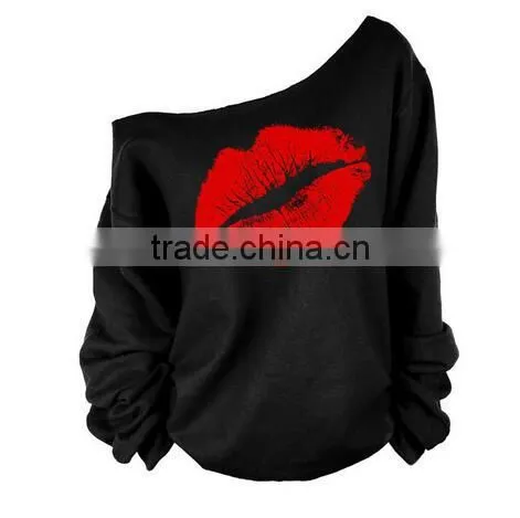 Lip Printed Women Blouse One Shoulder Blouses Spring Summer Shirts Blusas Mujer photo-2
