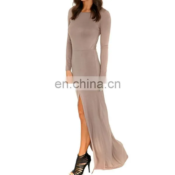 CHEFON Long Sleeve Jersey Brown Maxi Dress photo-3