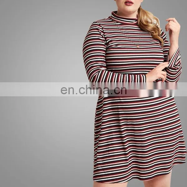 Fashion Design Knit Fabric Striped Slim Mini Dress For Young Girls Plus Size Dress photo-5