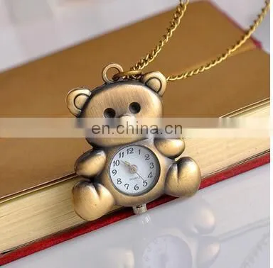 New Fashion Cute Pocket Watch Little Bear Pendant Necklace Women Dress Quartz Watches Gift photo-2