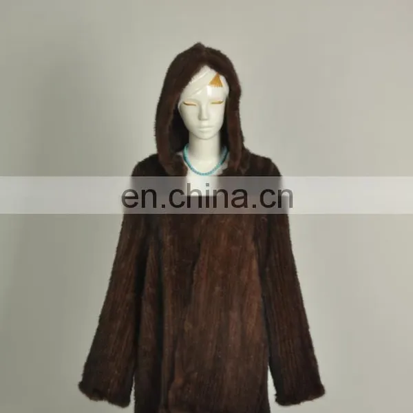 Knitted Mink Coat With Hood for Women North American Style