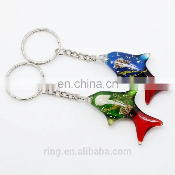 Multicolor Three-dimensional Amber Resin Shells Water Plants Shark Fish Acrylic Keychain photo-5