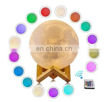Newish Modern Desk Wood Holder Christmas Decor Magnetic Rechargeable Custom Led Lunar Shape Night Starry SKY 3D Moon Lamp Light photo-2