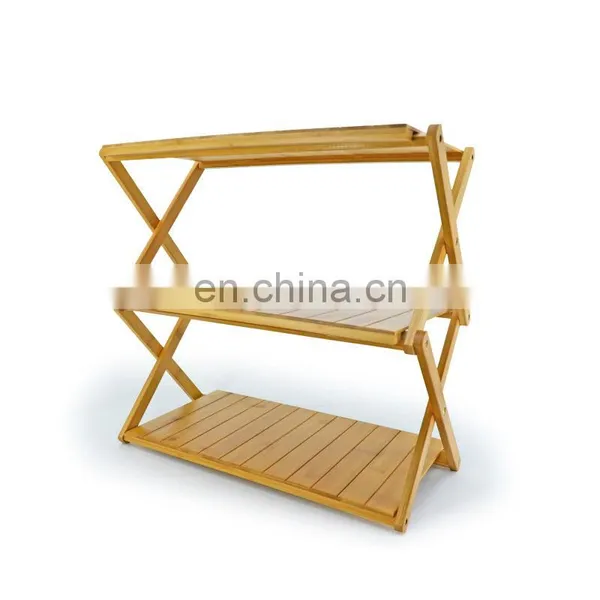 Bamboo Storage Shelf High Quality Collapsible Outdoor 3-layer Bamboo Bag Food Storage Holder & Racks photo-4