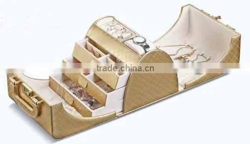 High Quality Gold Leather Beauty Cosmetic Case,hard Side Cosmetic Jewelry Box Case,leather Jewelry Display Case photo-2
