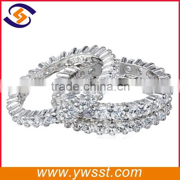 Three Sterling Silver Jewelry and Cubic Zirconia Stacking All-Around Wedding Bands