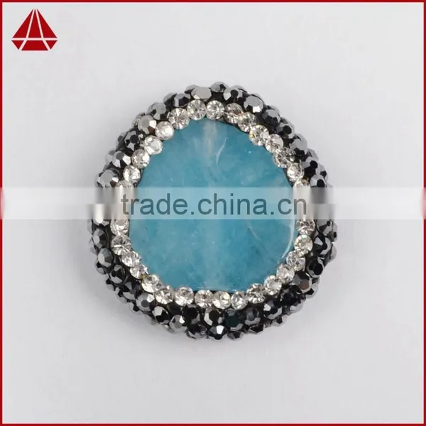 Natural Aquamarine Stone Beads With Ziron Micro Side Faceted Beads Inlaid Pave With Opal & Black Spinel Zircon