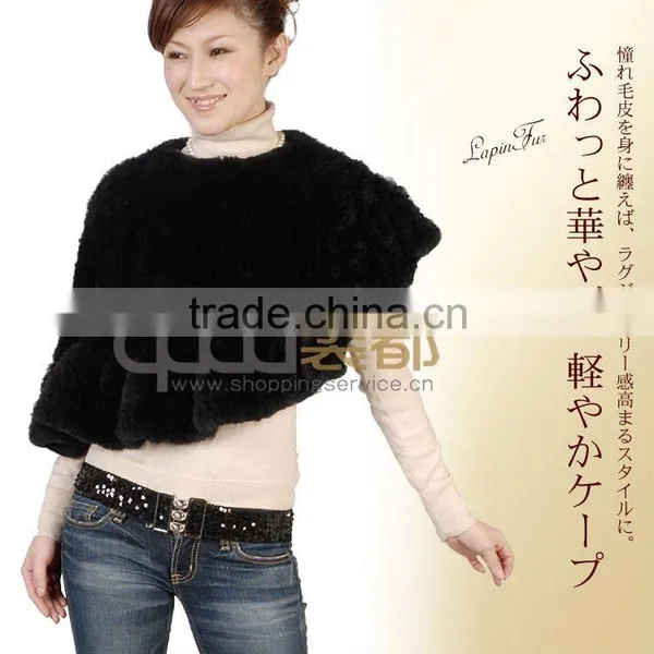 QD100850 Wholesale Rex Rabbit Fur Poncho Fur Accessory