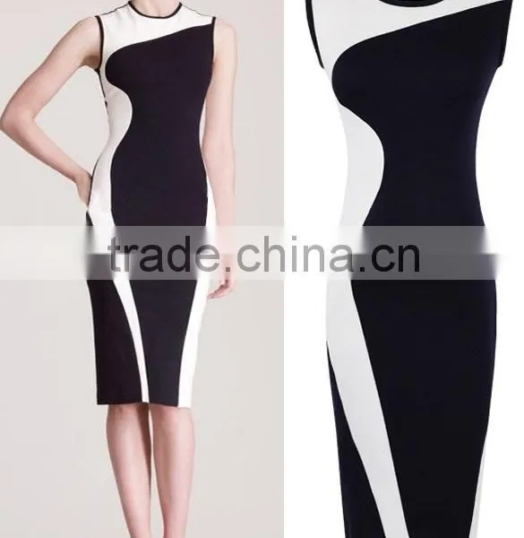 Women Geometry Design Sleeveless O-Neck Stretchy Evening Slim Dress photo-2