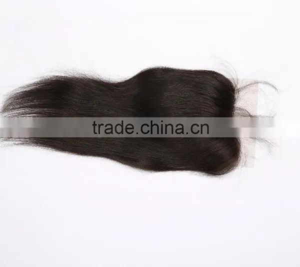 Malaysian Lace Closure Malaysian Virgin Hair Closure 4''X4" Virgin Human Hair Hand Tied Three Part Natural Black photo-3