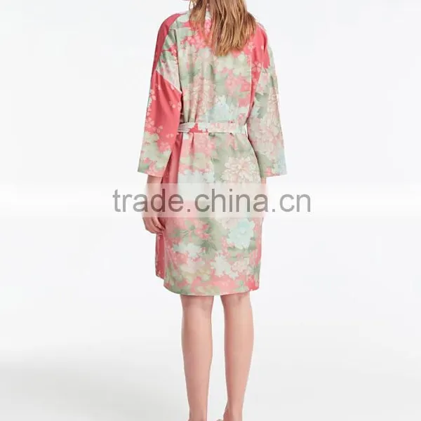 Wholesale Sexy Long Sleeves Women Bride 100% Viscose Digital Printing Woven Rayon Floral Robe photo-2