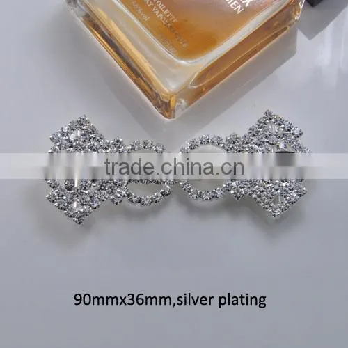 (M0624) 90mmx36mm Interlock Crystal Buckle,pair Buckle,silver Plating