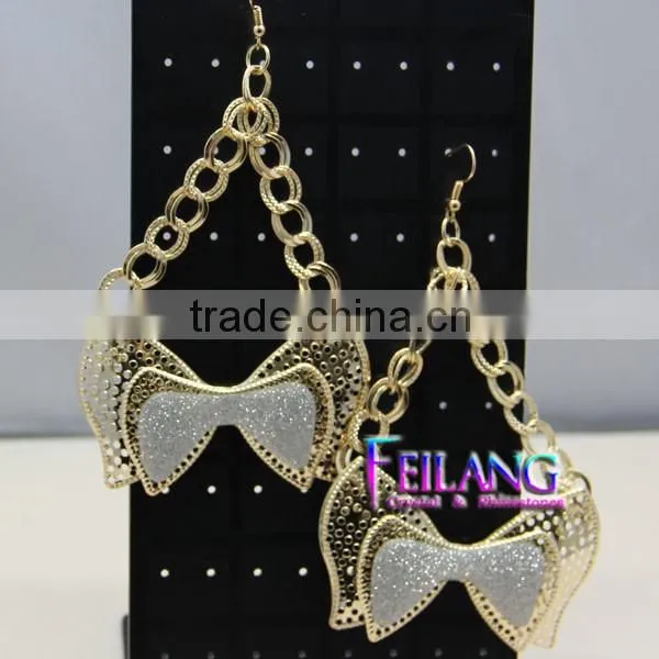 Refinement Rhinestone Double GOLD Bow-Knot Shape Chandelier Earrings