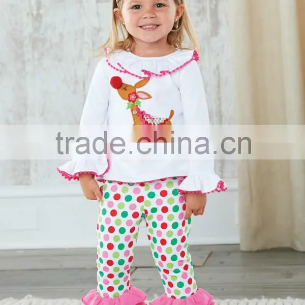 Christmas Reindeer Cute Ruffle Toddler Girls Boutique Clothing Sets