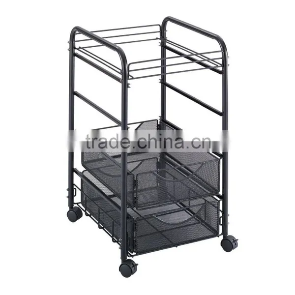 Icegreen Black Mesh Open File Cart With 2 Storage Drawers photo-2