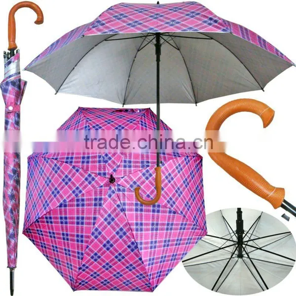 G32D UV Automatic Big Golf Pink Check Fabric Umbrella