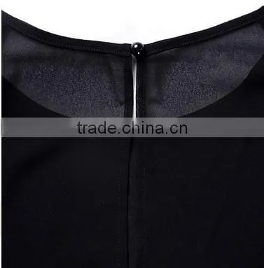 Women's Casual Backless Chiffon Lace O Neck Short Sleeve Summer Dress photo-5