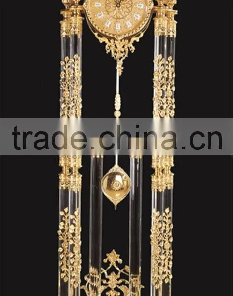 Gold Gilt Brass Mounted Grandfather Floor Clock With Crystal Column, 24K Gold Plated Floor Clock photo-2