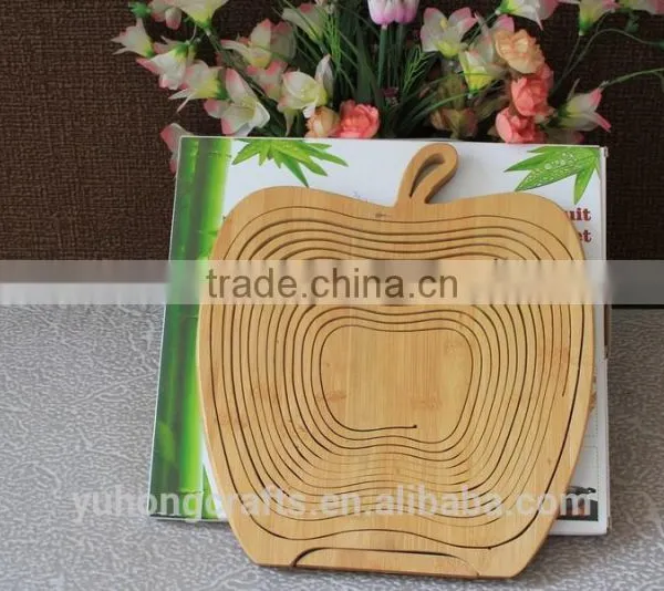 100% Bamboo Made Apple Shape Folding Fruit Basket photo-3