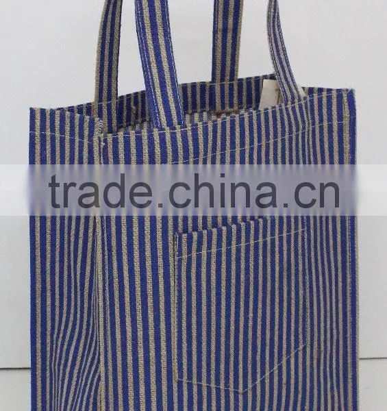 Hot One Color Allover Strip Print Male Hifashionable Tote Bag With Pocket - pp Laminated Jute Fabric photo-2