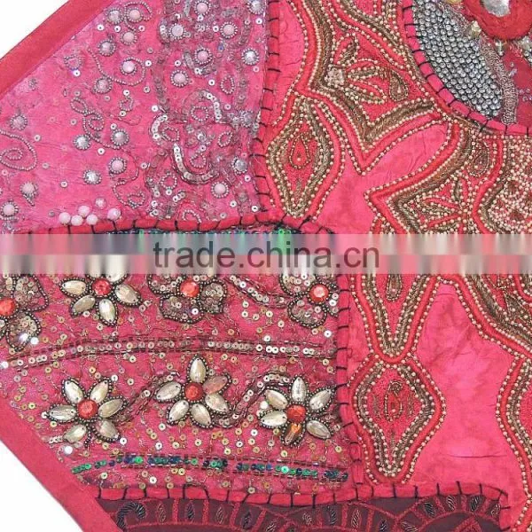 Decorative Floor Pillow - Hot Pink Indian Beaded Large Sari Cushion Cover photo-4