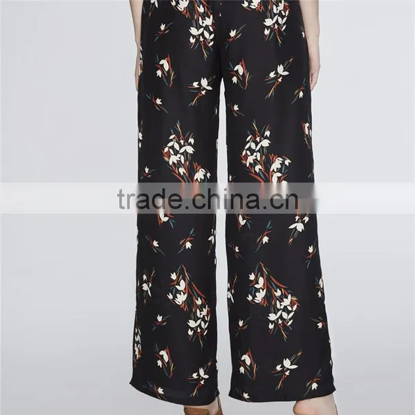 Chic Ropa Mujer Floral Wide Legs Shape Print Black Dressy Pants Outfits photo-5