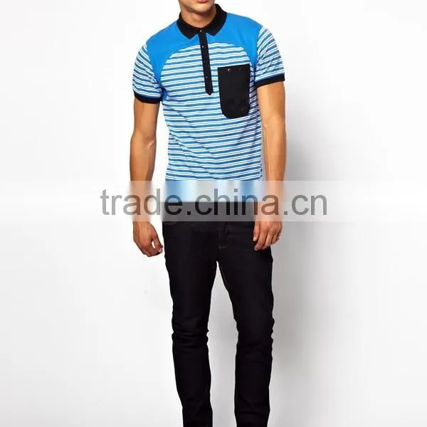 Hot Sale Wholesale Casual Pocket Men's Stripes Pocket Polo T Shirt photo-3