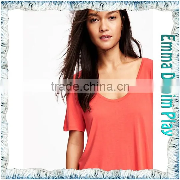 Casual Wear Girl's Orange Super Open O Neck Cotton T-Shirts photo-2