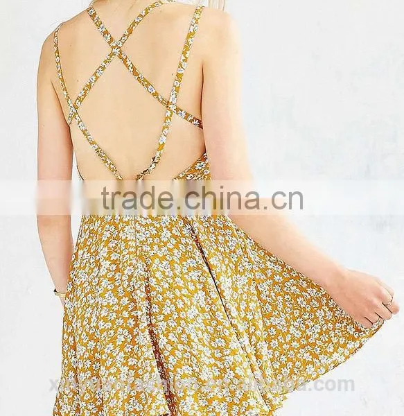 2017 Girls Spaghetti Strap Summer Dress Women Ladies Sexy Backless Flower Printed Chiffon Dress photo-3
