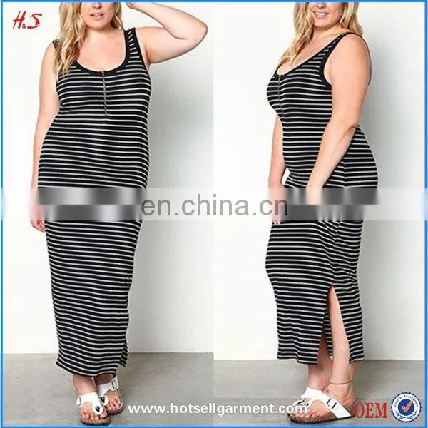 High Quality Wholesale Clothing Women Plus Size Front Zipper Stripe Knit Maix Dress Xxxxl Fancy Dress
