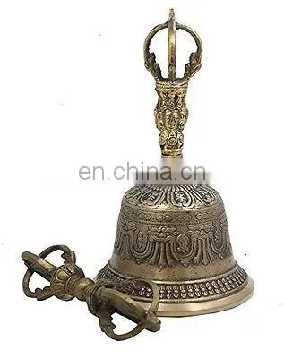 Tibetan Religious Brass Quality Bell Hand Vajra Dharma Objects Tibetan Buddhist Meditation Bells and Dorje Indian Antique photo-2