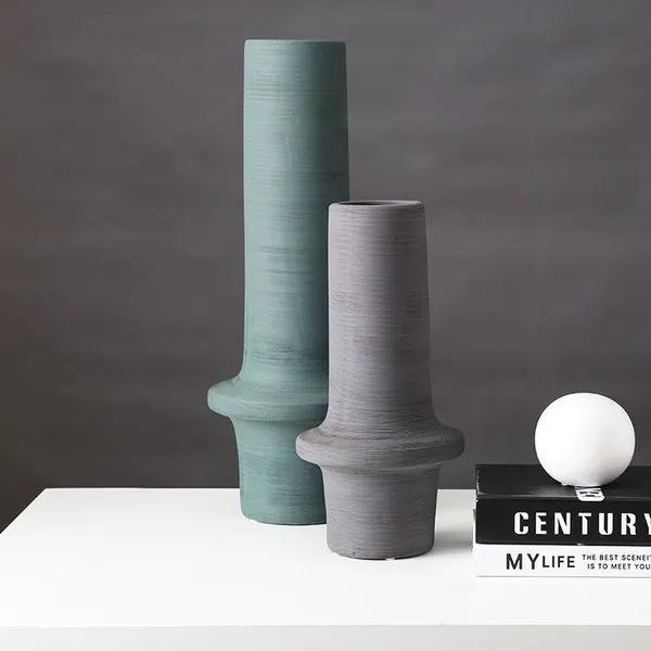 Hand Drawn Elegant Large Green Grey Floor Ceramic Vase,Suitable For Designers photo-3