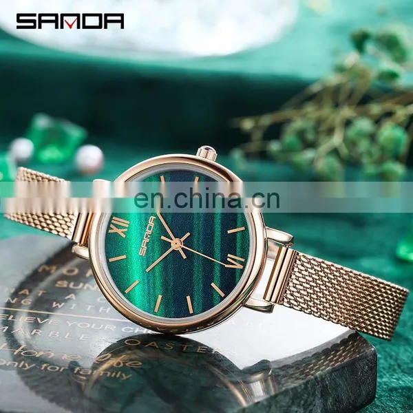 Sanda P1055 Vintage Women Quartz Wristwatch Set Stainless Steel Mesh Analog Simple Design Western Watches Ladies photo-3