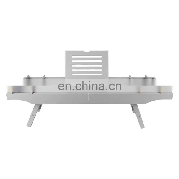 Design Wood Bamboo Silver Luxury Bathtub Caddy Bamboo Bath Tub Tray With Extending Sides Shower Organizer photo-2