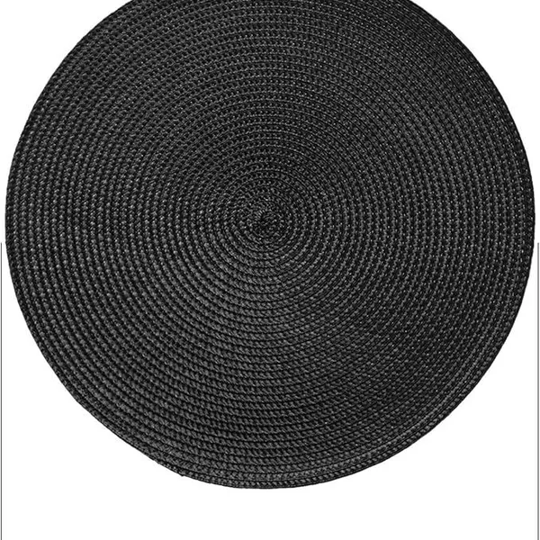 Round Braided Placemats 15 Inch in Black Color for Natural Woven Heat Resistant Place Mats Set of 6 photo-2