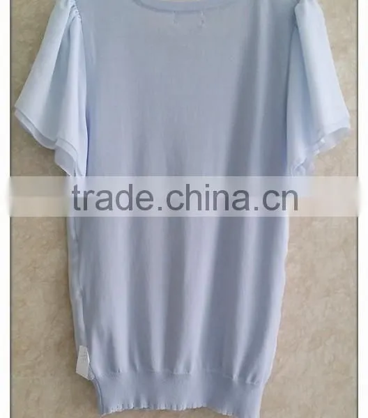 Simple Chiffon T-shirt Short Sleeve Knitting Wear With Chiffon Stitching photo-2